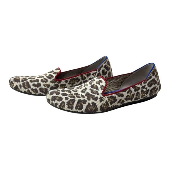 Rothy's Shoes Women 7 Brown Mocha Spot Leopard Ballet Flats Loafers Preppy Knit - Picture 3 of 14